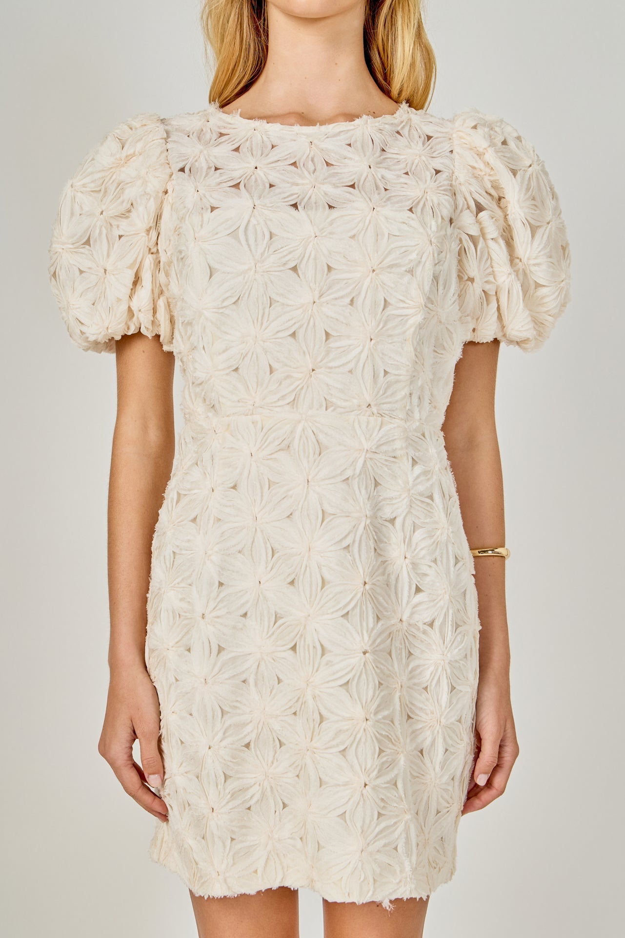 Textured Puff Sleeve Mini Dress