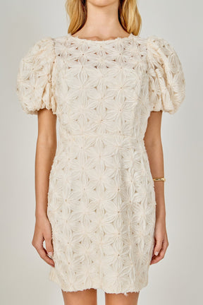 Textured Puff Sleeve Mini Dress