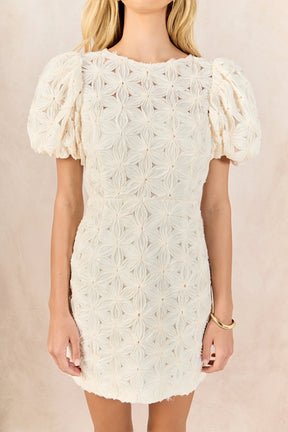 ENDLESS ROSE - Textured Puff Sleeve Mini Dress - DRESSES available at Objectrare