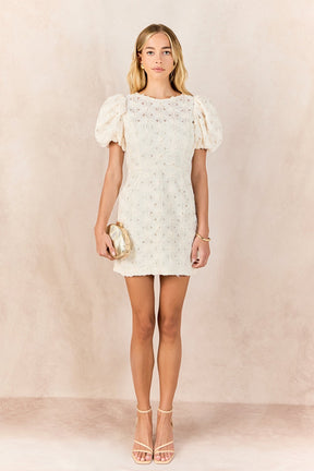Textured Puff Sleeve Mini Dress