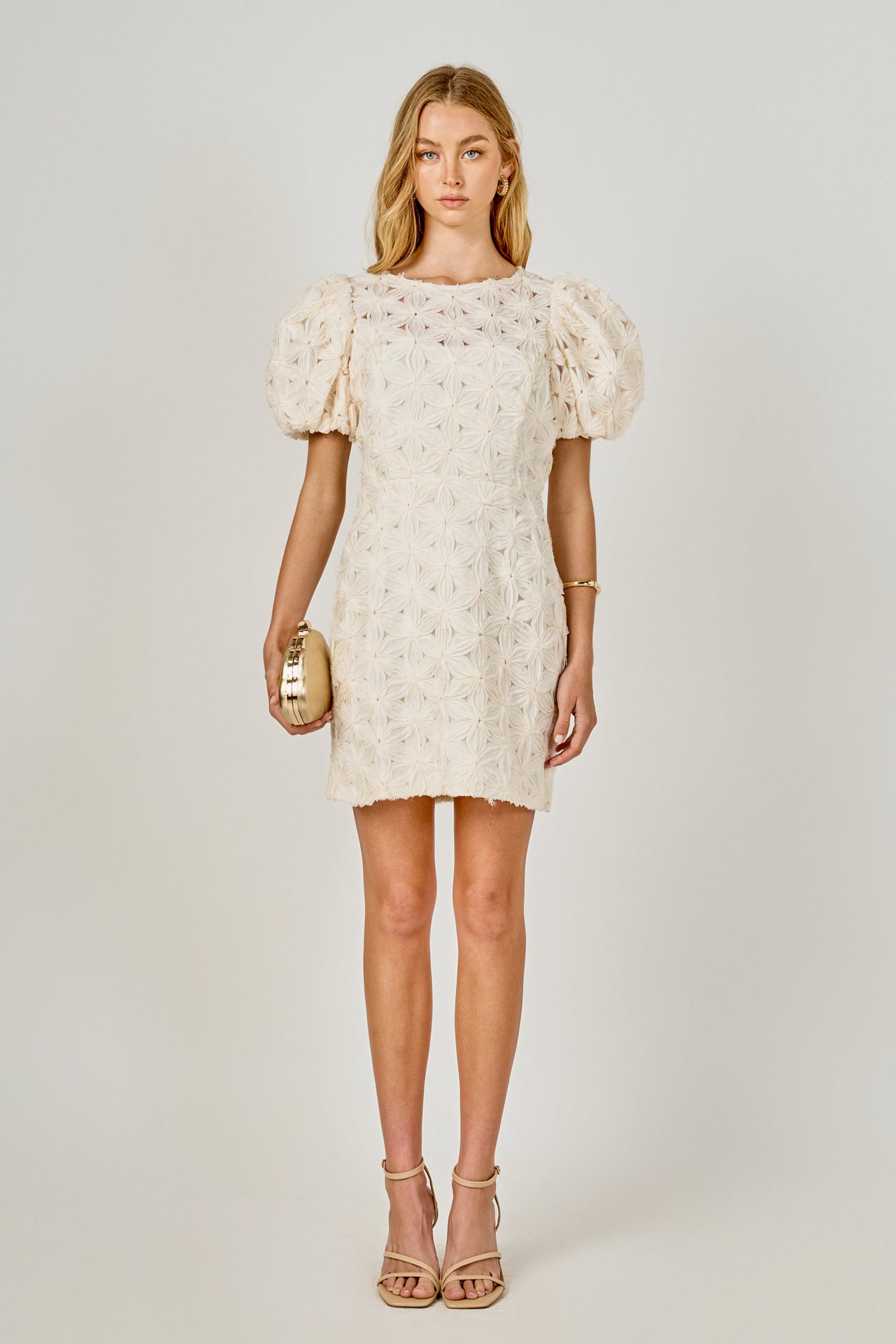 ENDLESS ROSE - Textured Puff Sleeve Mini Dress - DRESSES available at Objectrare