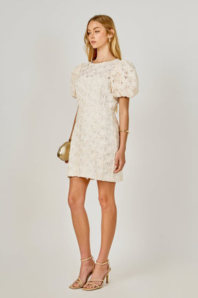 ENDLESS ROSE - Textured Puff Sleeve Mini Dress - DRESSES available at Objectrare