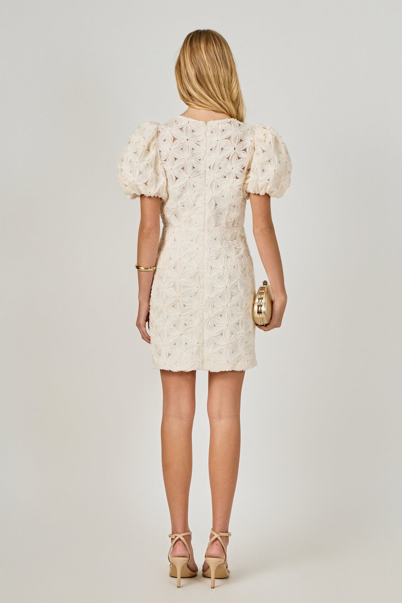 Textured Puff Sleeve Mini Dress