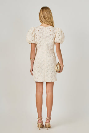ENDLESS ROSE - Textured Puff Sleeve Mini Dress - DRESSES available at Objectrare