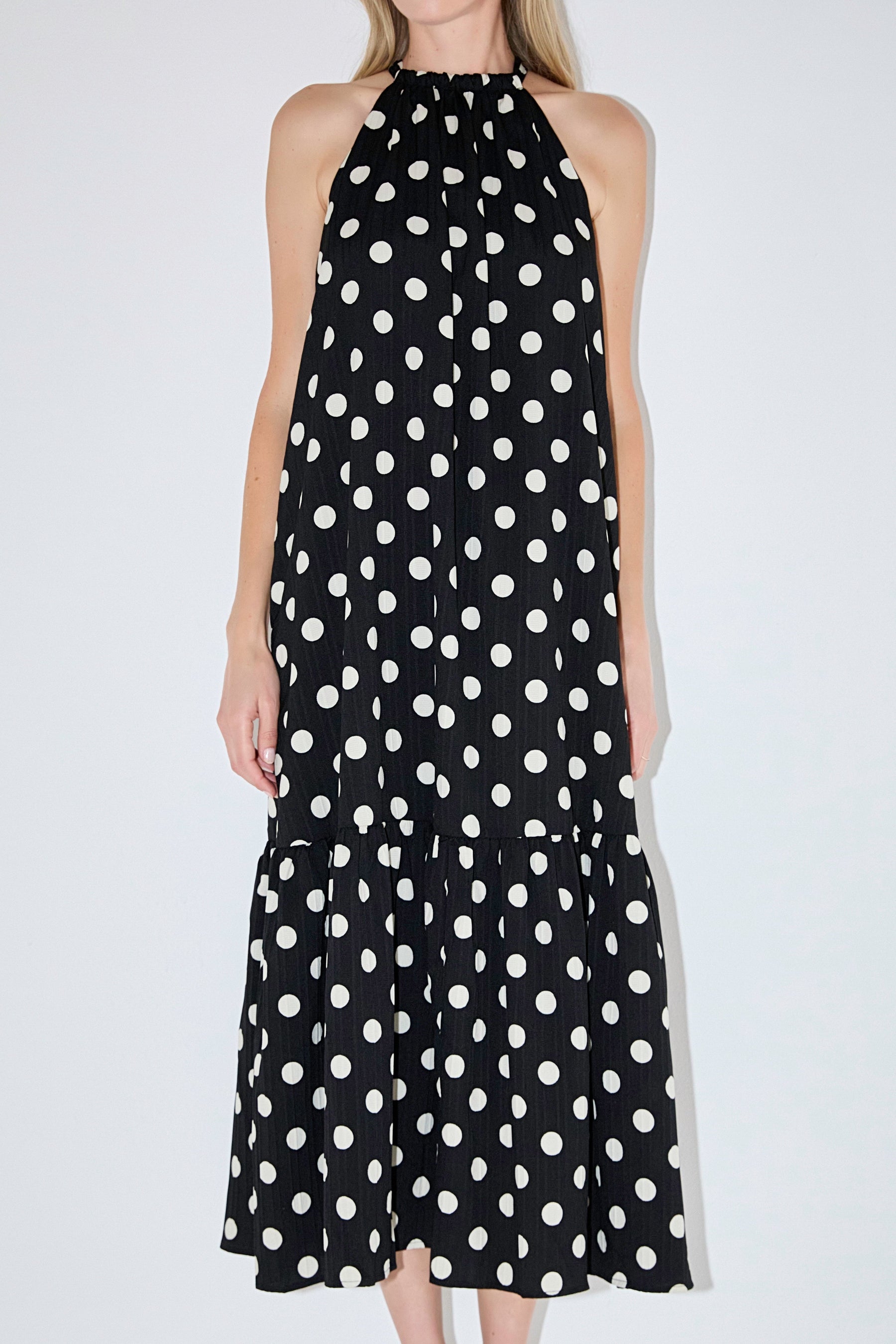 Halter Dot Printed Bow Tie Maxi Dress