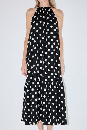 Halter Dot Printed Bow Tie Maxi Dress