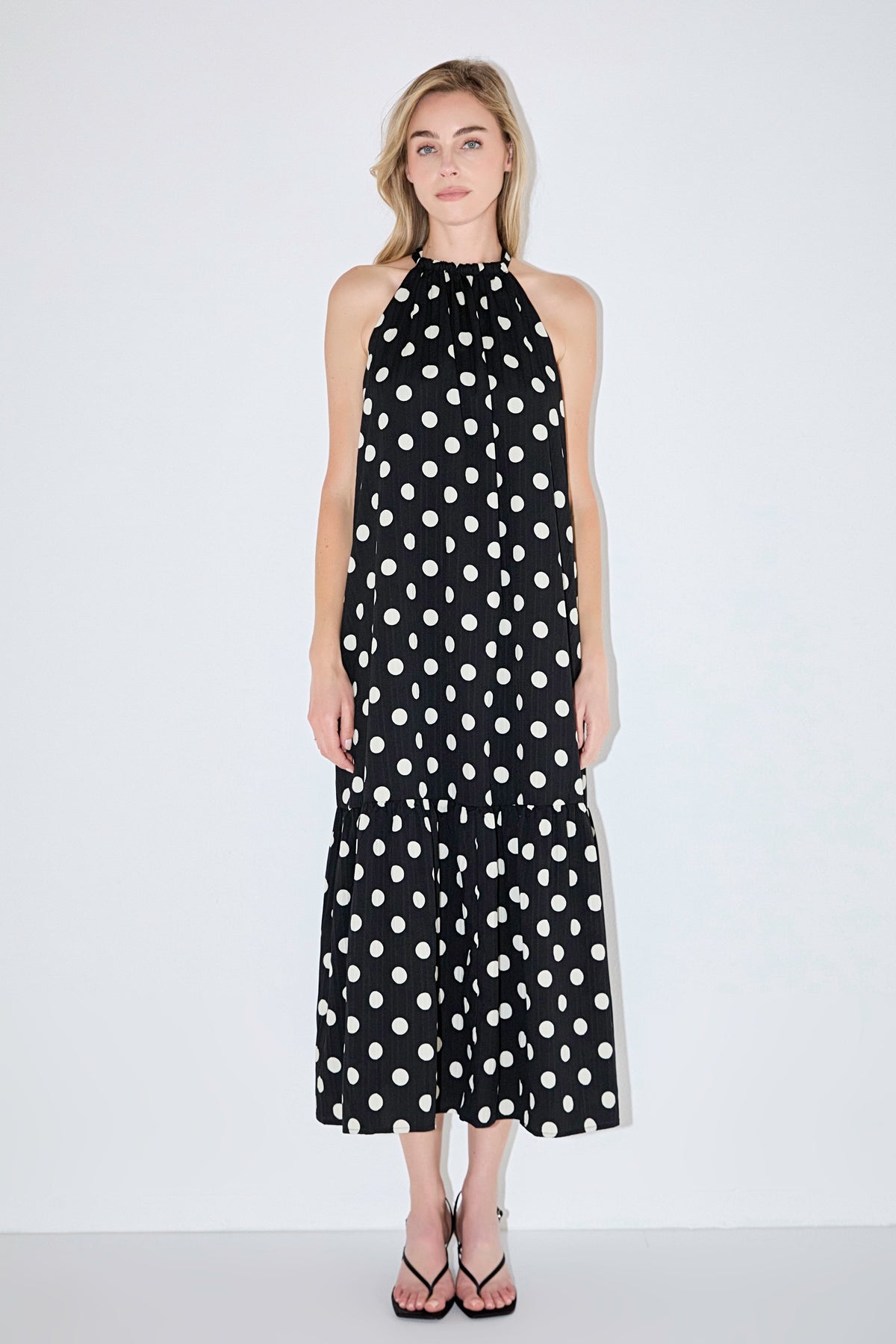 ENGLISH FACTORY - Halter Dot Printed Bow Tie Maxi Dress - DRESSES available at Objectrare
