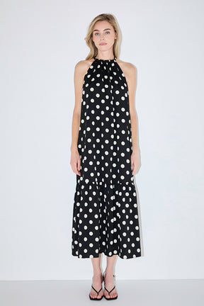 Halter Dot Printed Bow Tie Maxi Dress