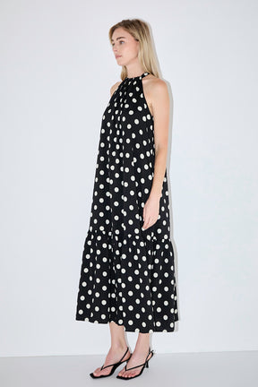 Halter Dot Printed Bow Tie Maxi Dress