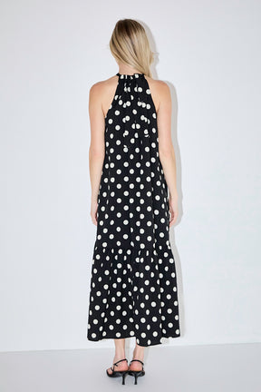 Halter Dot Printed Bow Tie Maxi Dress