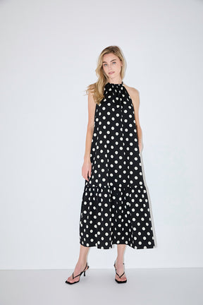 Halter Dot Printed Bow Tie Maxi Dress