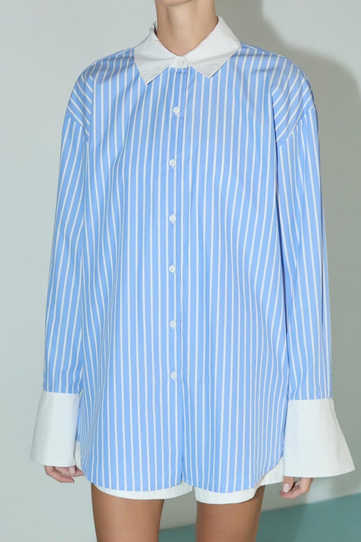 Oversize Stripe Contrast Color Shirt
