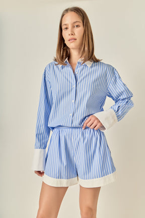 ENGLISH FACTORY - Oversized Stripe Contrast Shirt - TOPS available at Objectrare