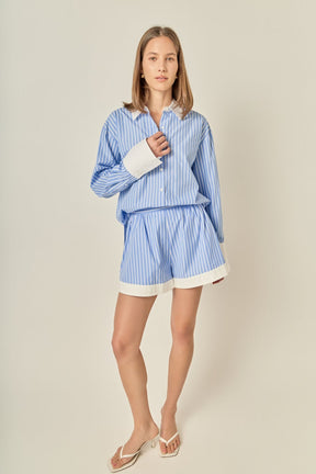 ENGLISH FACTORY - Stripe Contrast Boyfriend Shorts - SHORTS available at Objectrare
