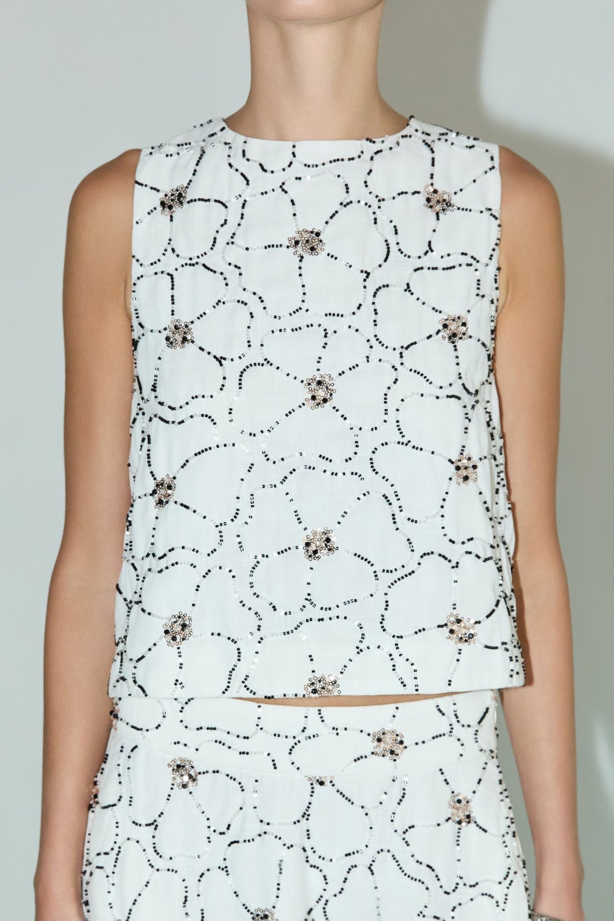 Floral Beaded Sleeveless Top