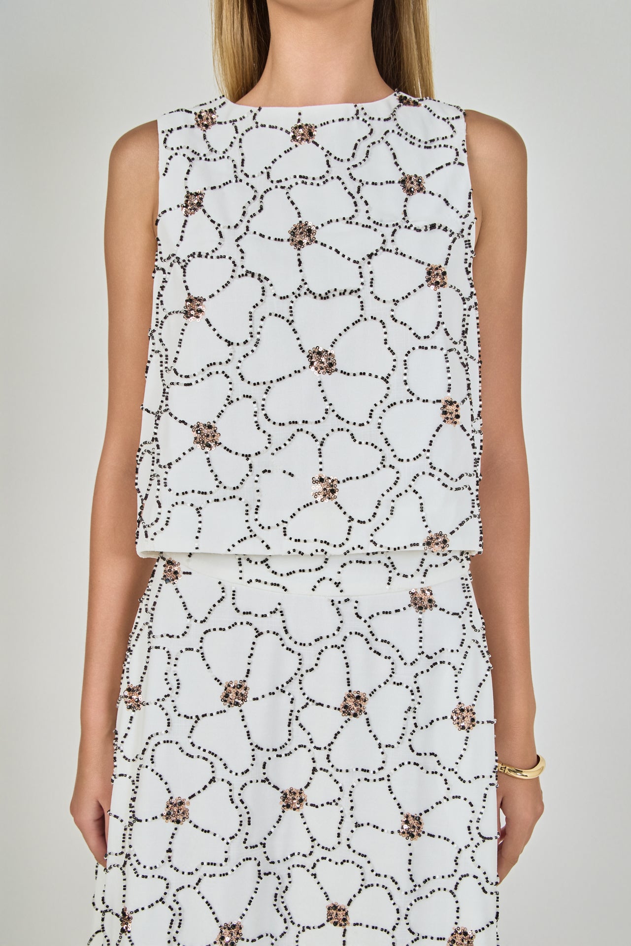 Floral Beaded Sleeveless Top