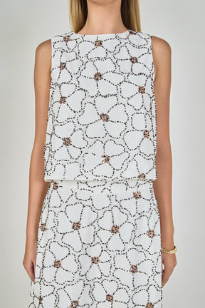 Floral Beaded Sleeveless Top
