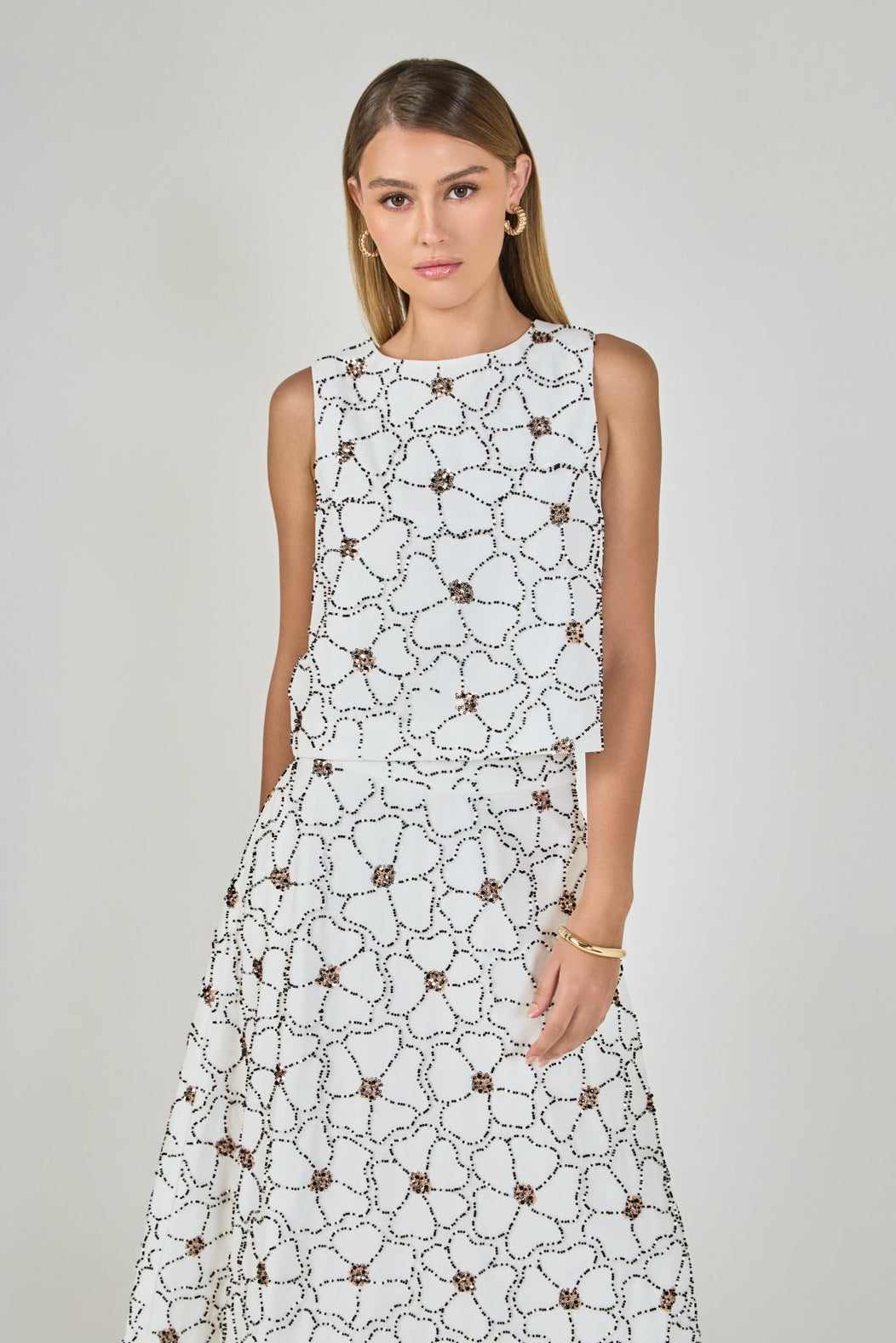 Floral Beaded Sleeveless Top