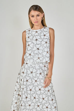 Floral Beaded Sleeveless Top