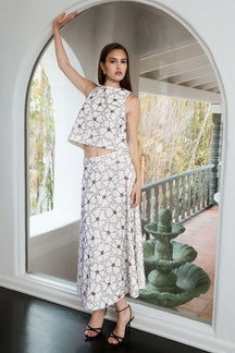 ENDLESS ROSE - Floral Beaded Midi Skirt - SKIRTS available at Objectrare