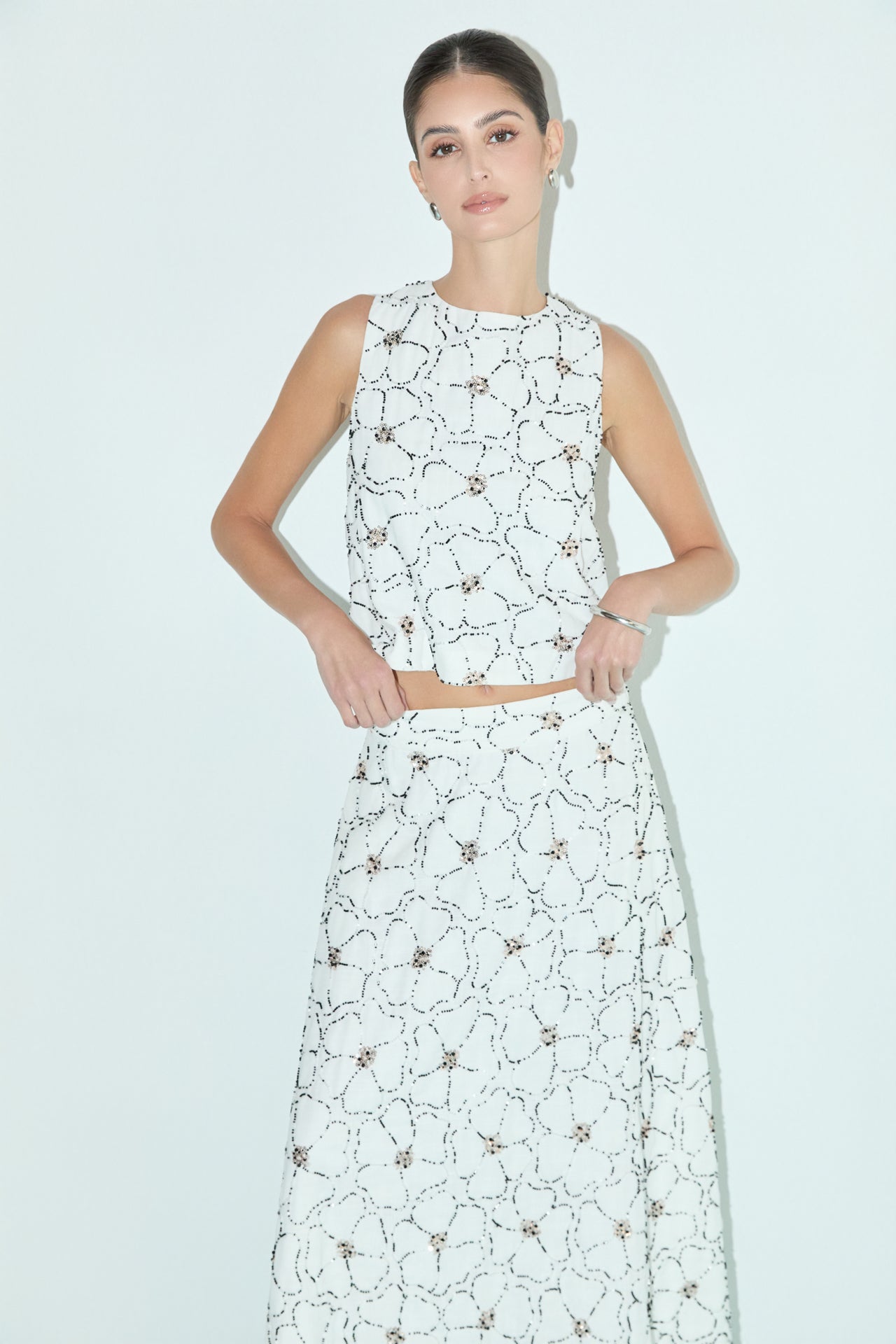 Floral Beaded Midi Skirt