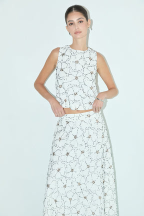 Floral Beaded Midi Skirt