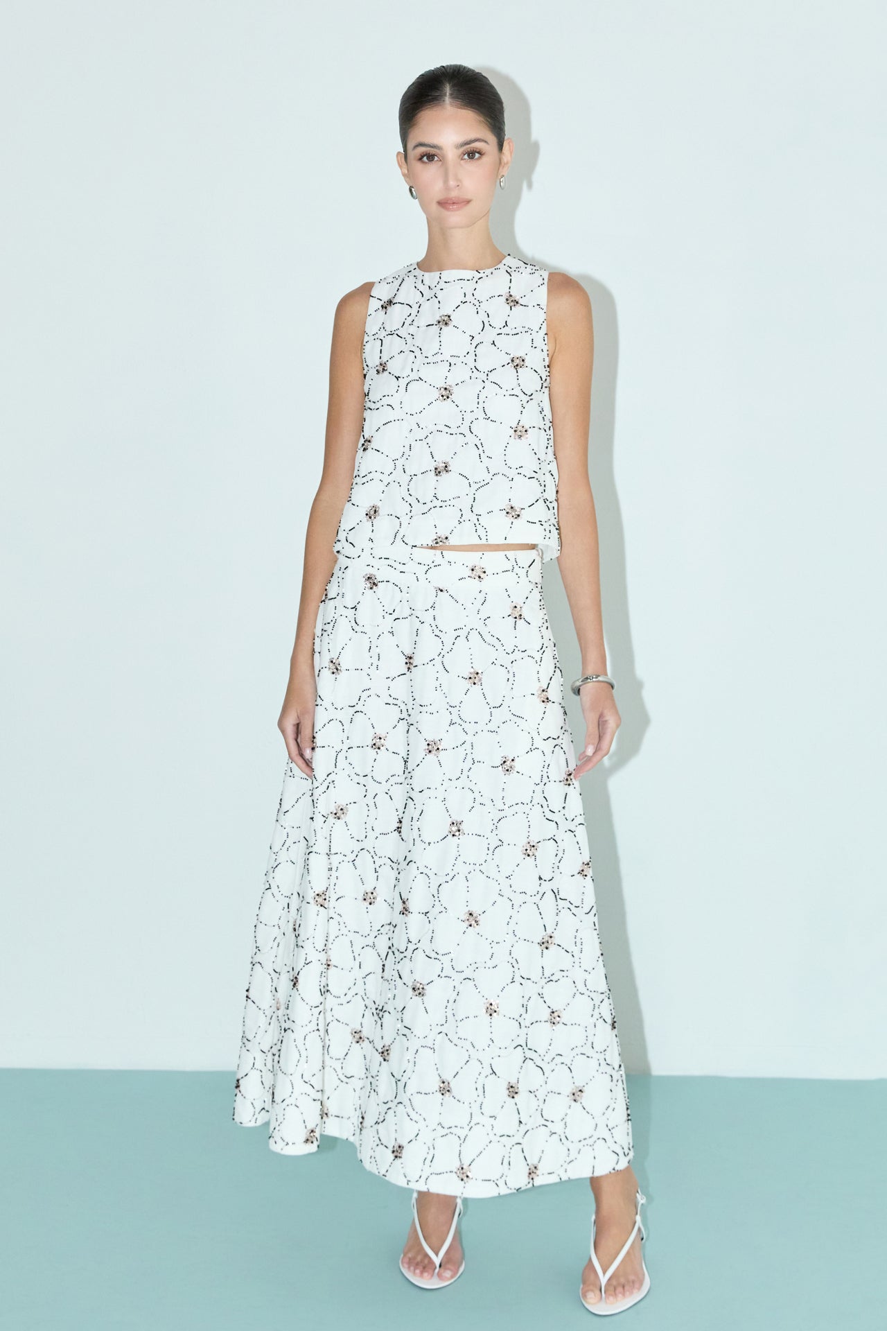 Floral Beaded Midi Skirt