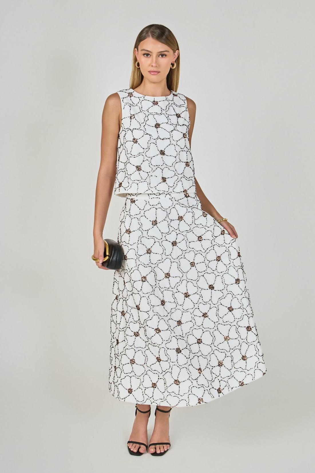 Floral Beaded Midi Skirt