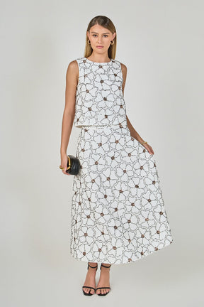 Floral Beaded Midi Skirt