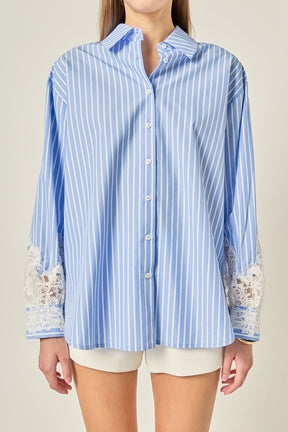 Embroidered Lace Stripe Shirt