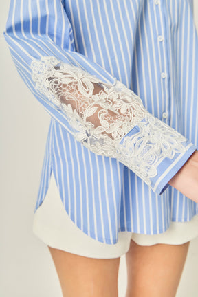 Embroidered Lace Stripe Shirt