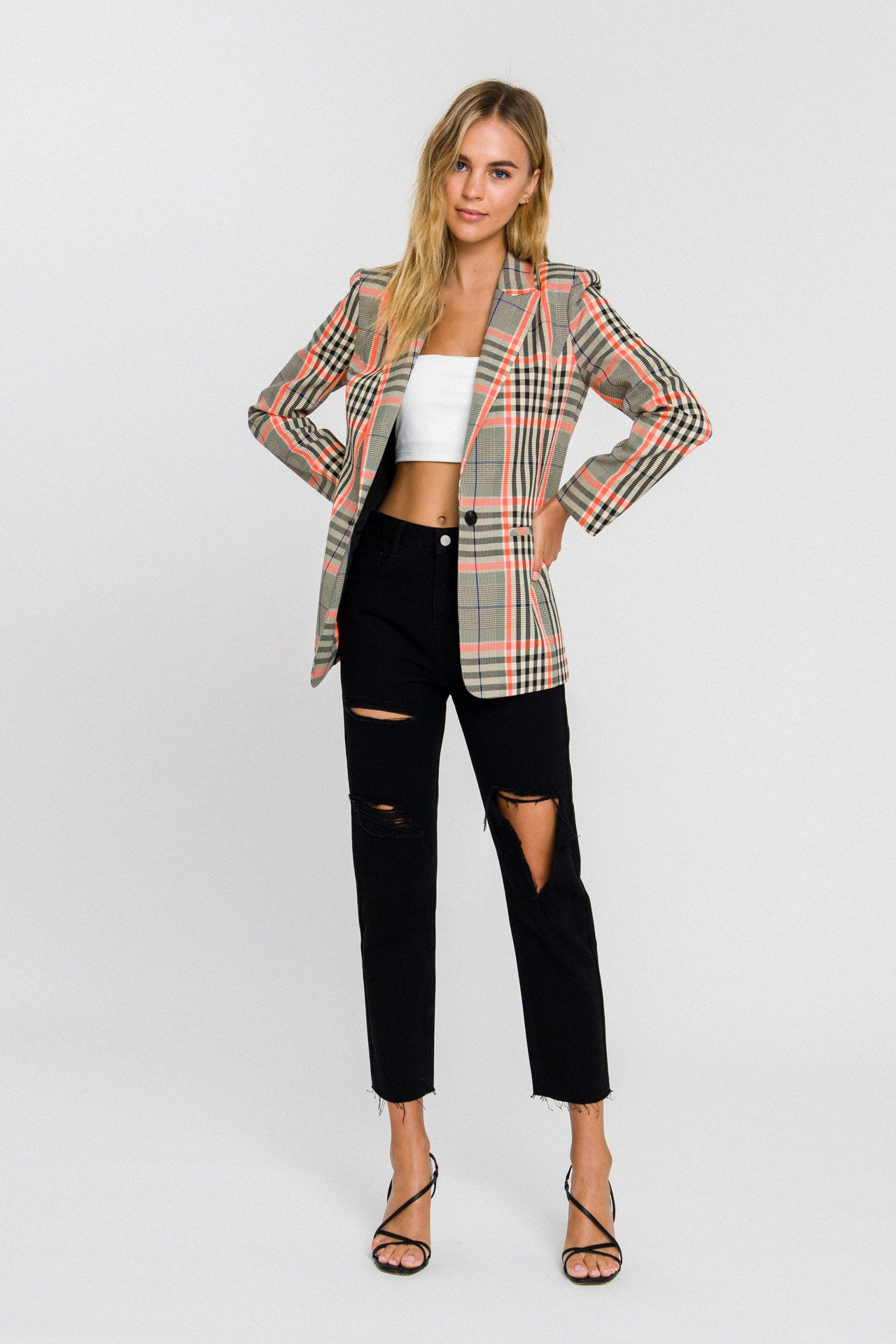 GREY LAB - Neon Contrast Checker Blazer - BLAZERS available at Objectrare