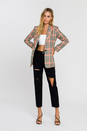 GREY LAB - Neon Contrast Checker Blazer - BLAZERS available at Objectrare