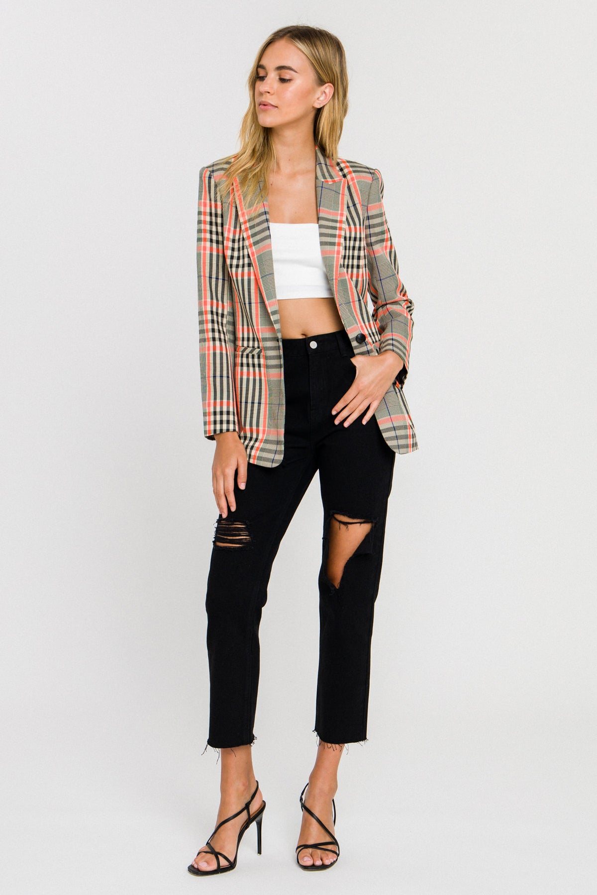 Neon Contrast Checker Blazer