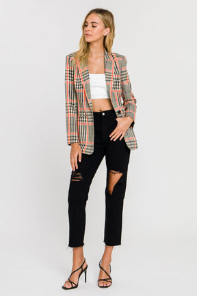 GREY LAB - Neon Contrast Checker Blazer - BLAZERS available at Objectrare