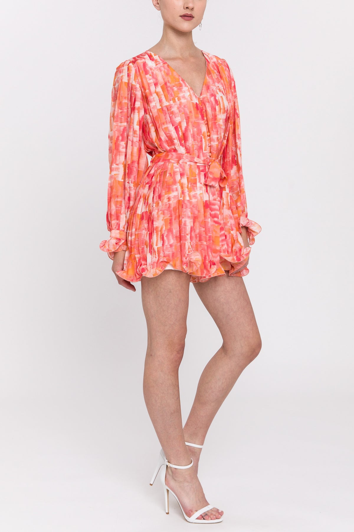 V-neckline Woven Ruffle Romper