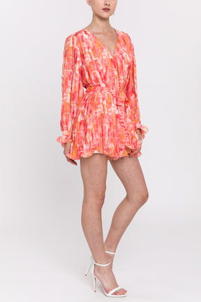 V-neckline Woven Ruffle Romper