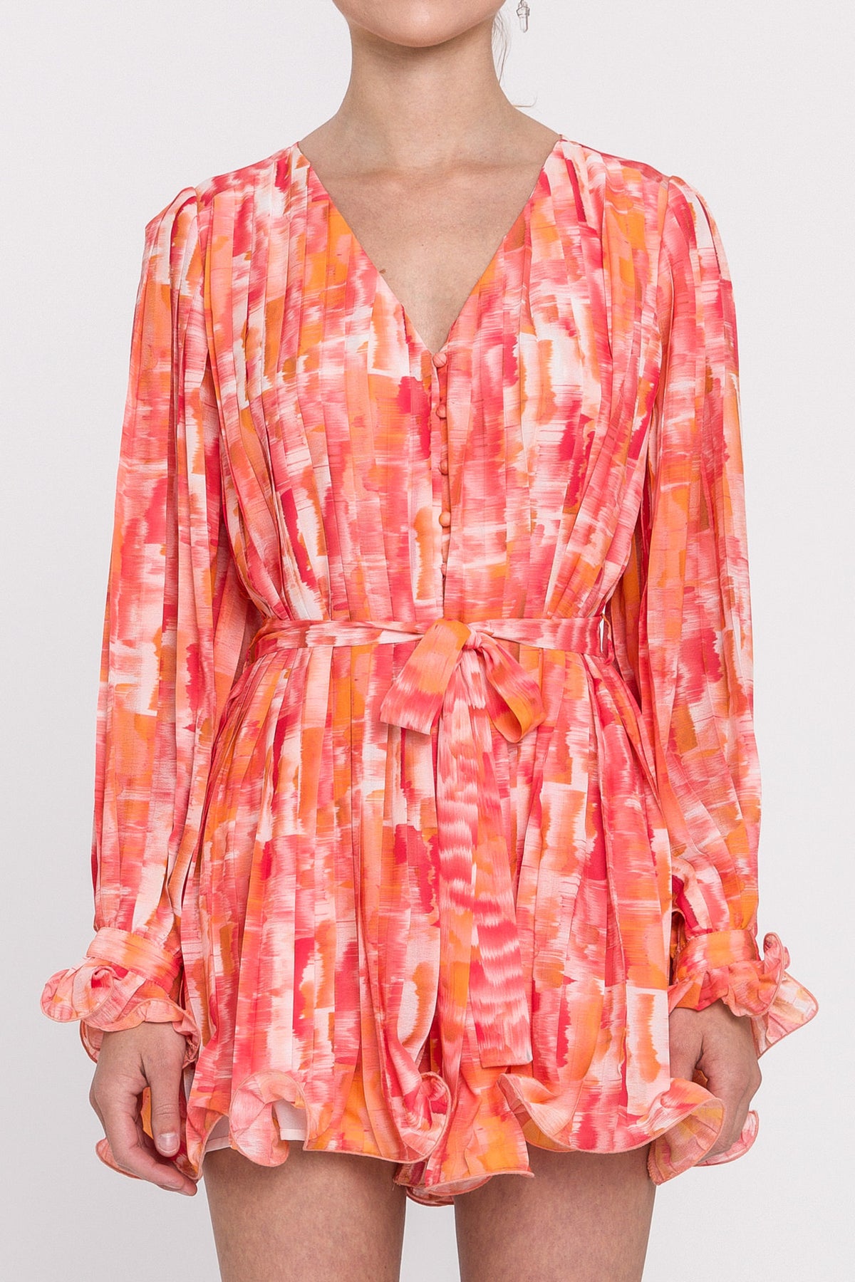 V-neckline Woven Ruffle Romper