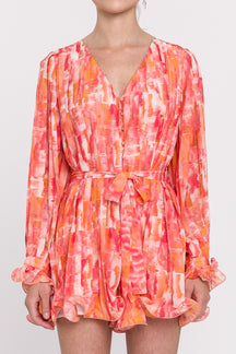 V-neckline Woven Ruffle Romper