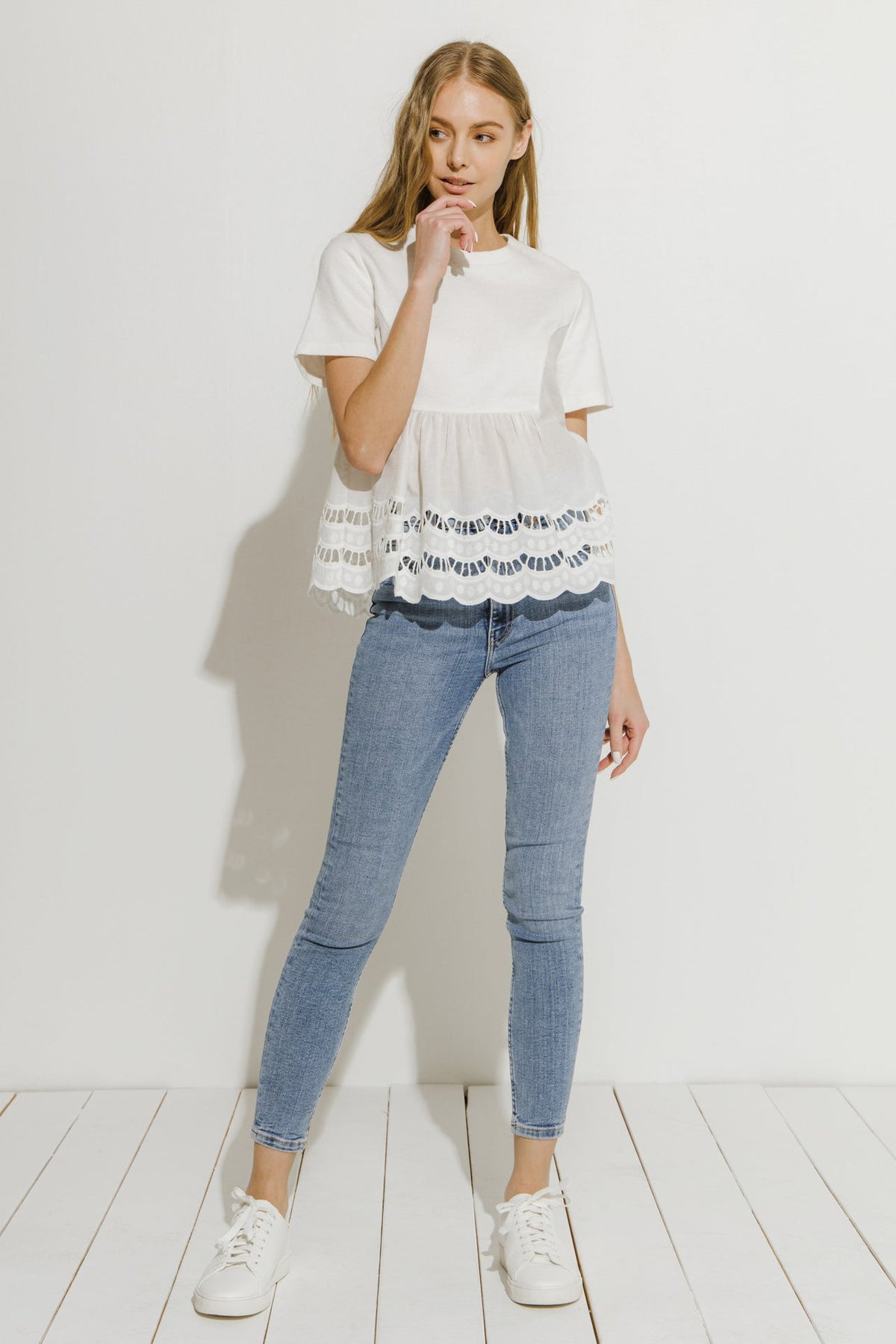ENGLISH FACTORY - Knit Eyelet Mixed T-Shirt - TOPS available at Objectrare