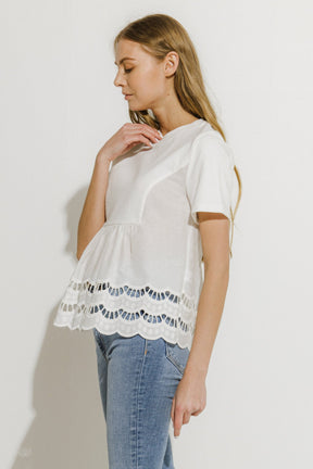 ENGLISH FACTORY - Knit Eyelet Mixed T-Shirt - TOPS available at Objectrare