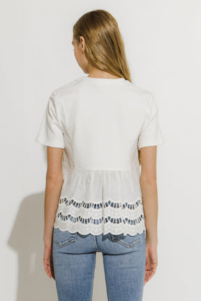 ENGLISH FACTORY - Knit Eyelet Mixed T-Shirt - TOPS available at Objectrare