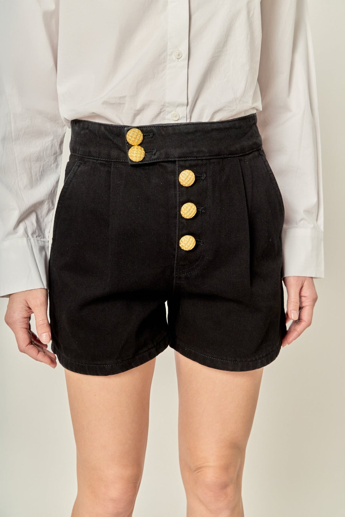 ENGLISH FACTORY - Buttoned Denim Shorts - SHORTS available at Objectrare