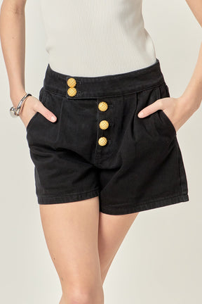 ENGLISH FACTORY - Buttoned Denim Shorts - SHORTS available at Objectrare
