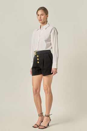 ENGLISH FACTORY - Buttoned Denim Shorts - SHORTS available at Objectrare