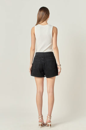 ENGLISH FACTORY - Buttoned Denim Shorts - SHORTS available at Objectrare