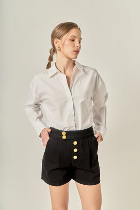 ENGLISH FACTORY - Buttoned Denim Shorts - SHORTS available at Objectrare
