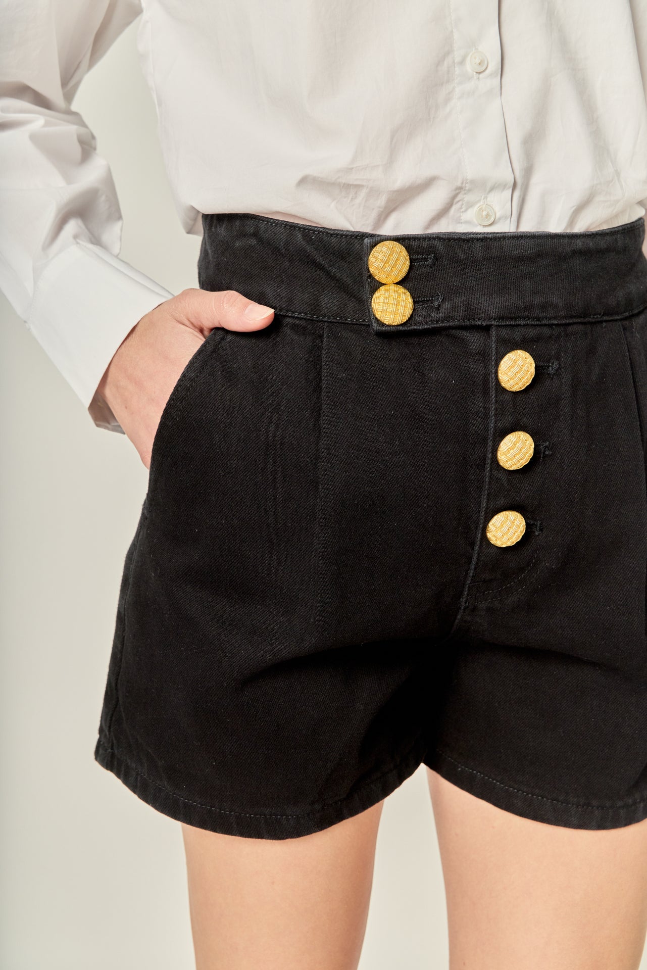 ENGLISH FACTORY - Buttoned Denim Shorts - SHORTS available at Objectrare