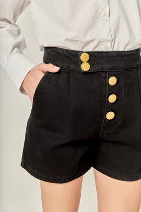 ENGLISH FACTORY - Buttoned Denim Shorts - SHORTS available at Objectrare