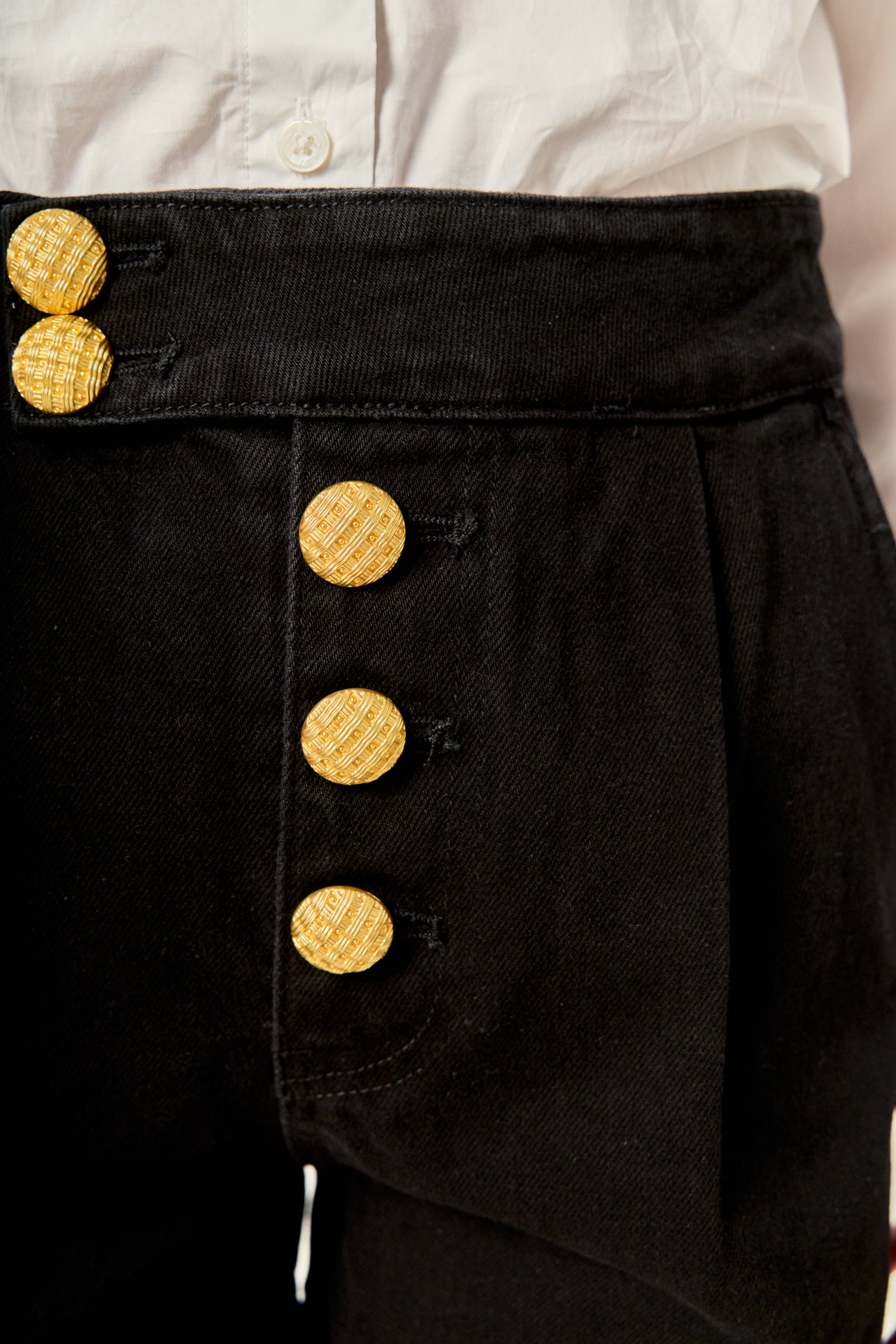 ENGLISH FACTORY - Buttoned Denim Shorts - SHORTS available at Objectrare